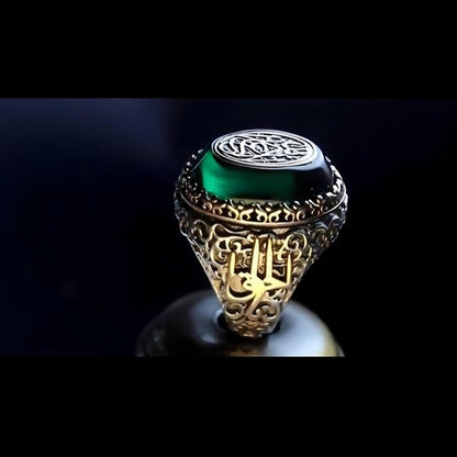 La Galibe Illallah Ring – Green Amber 925 Silver | Islamic Men's Ring