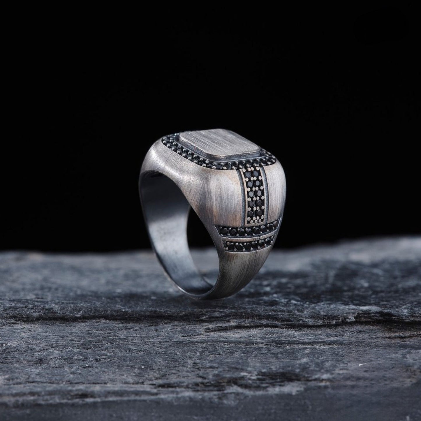 Zodiac Ring 925 Silver Black Zircon Handmade Men Custom