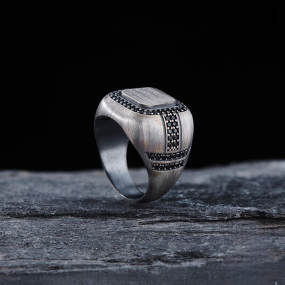 Zodiac Ring 925 Silver Black Zircon Handmade Men Custom