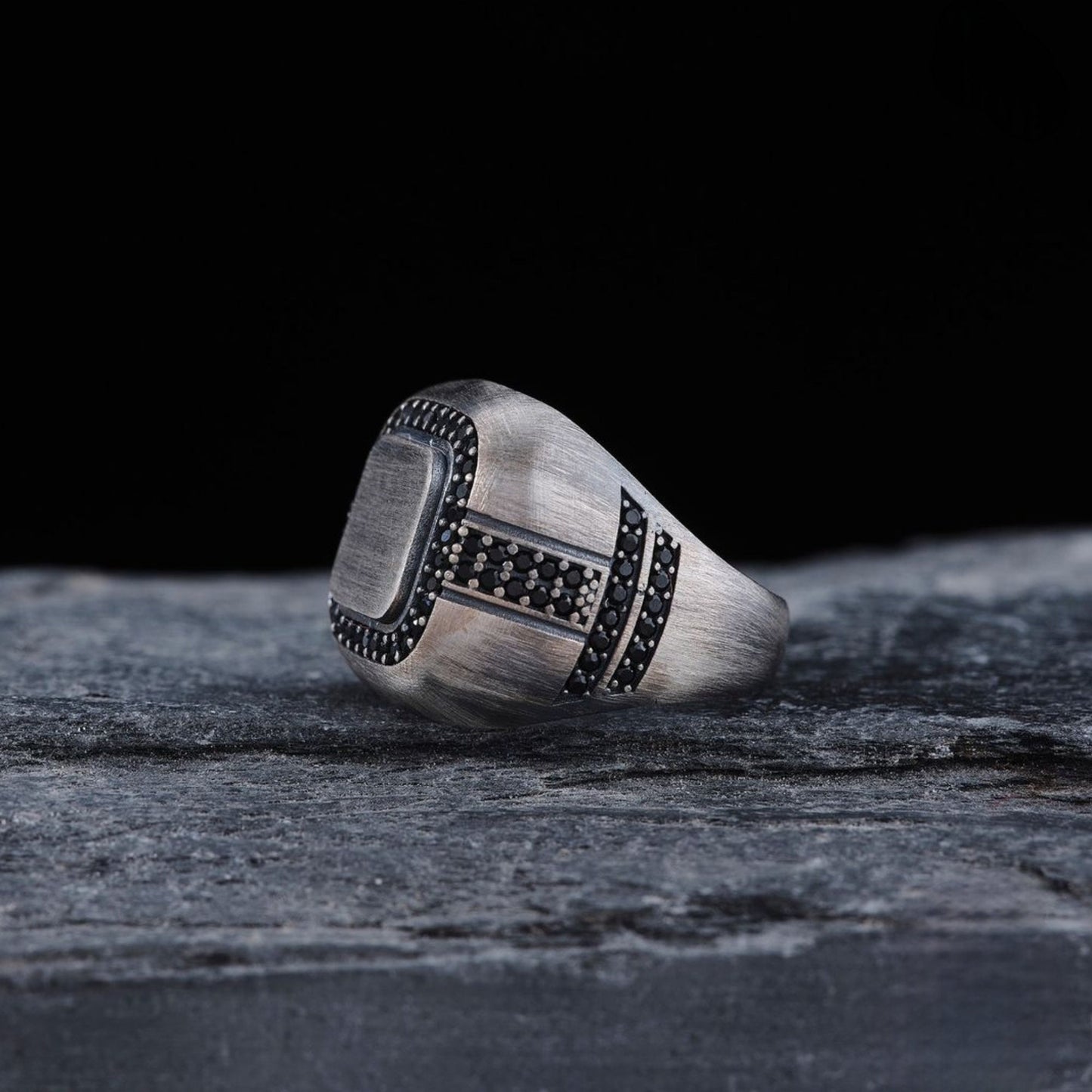 Zodiac Ring 925 Silver Black Zircon Handmade Men Custom