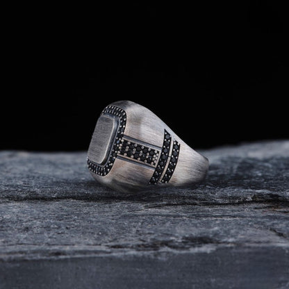 Zodiac Ring 925 Silver Black Zircon Handmade Men Custom