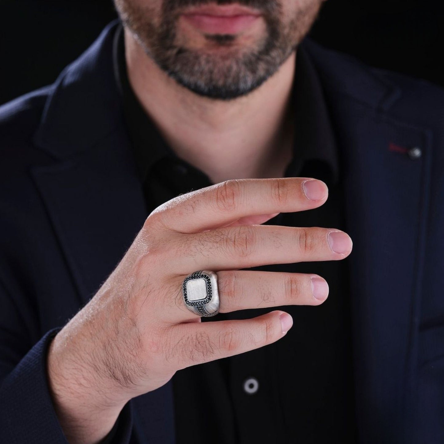 Zodiac Ring 925 Silver Black Zircon Handmade Men Custom