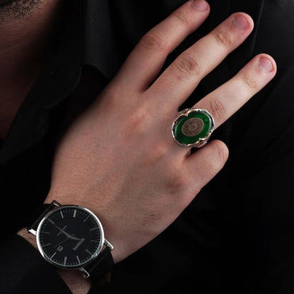 Green Amber Sterling Silver Mens Ring: Islamic Jewelry, Surah Fatiha