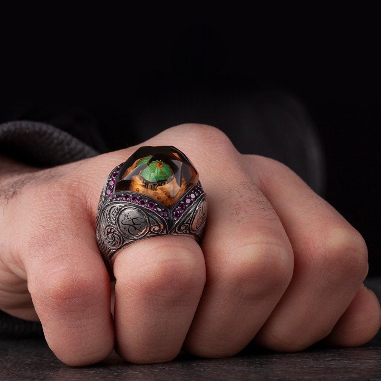 Rawda Dome Ring 925 Silver Four Caliphs Ruby Ottoman Handmade