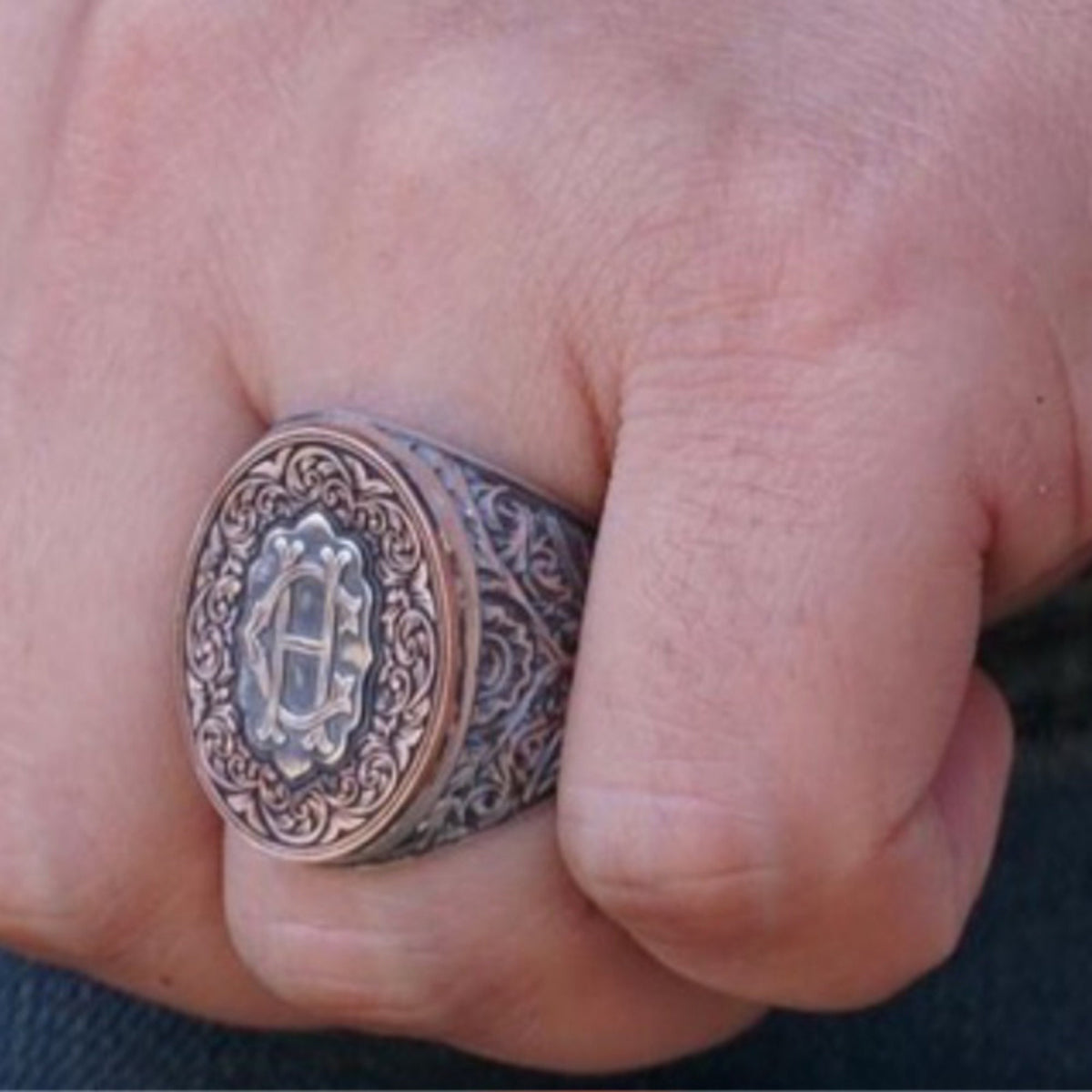 Seal of Solomon engraved initials ring – view 2