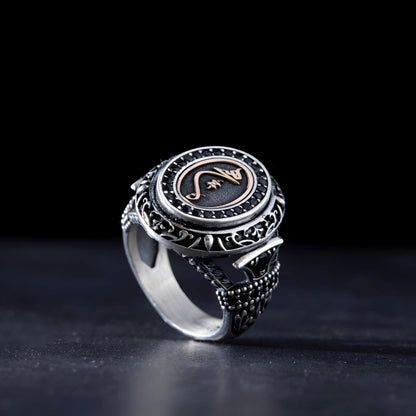 Personalized Arabic letter men's ring with Ottoman motifs – view 4
