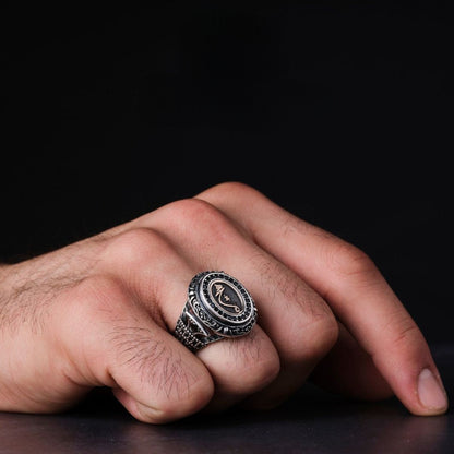 Personalized Arabic letter men's ring with Ottoman motifs – view 2