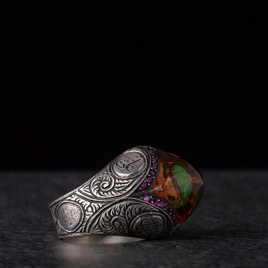 Rawda Dome Ring 925 Silver Four Caliphs Ruby Ottoman Handmade