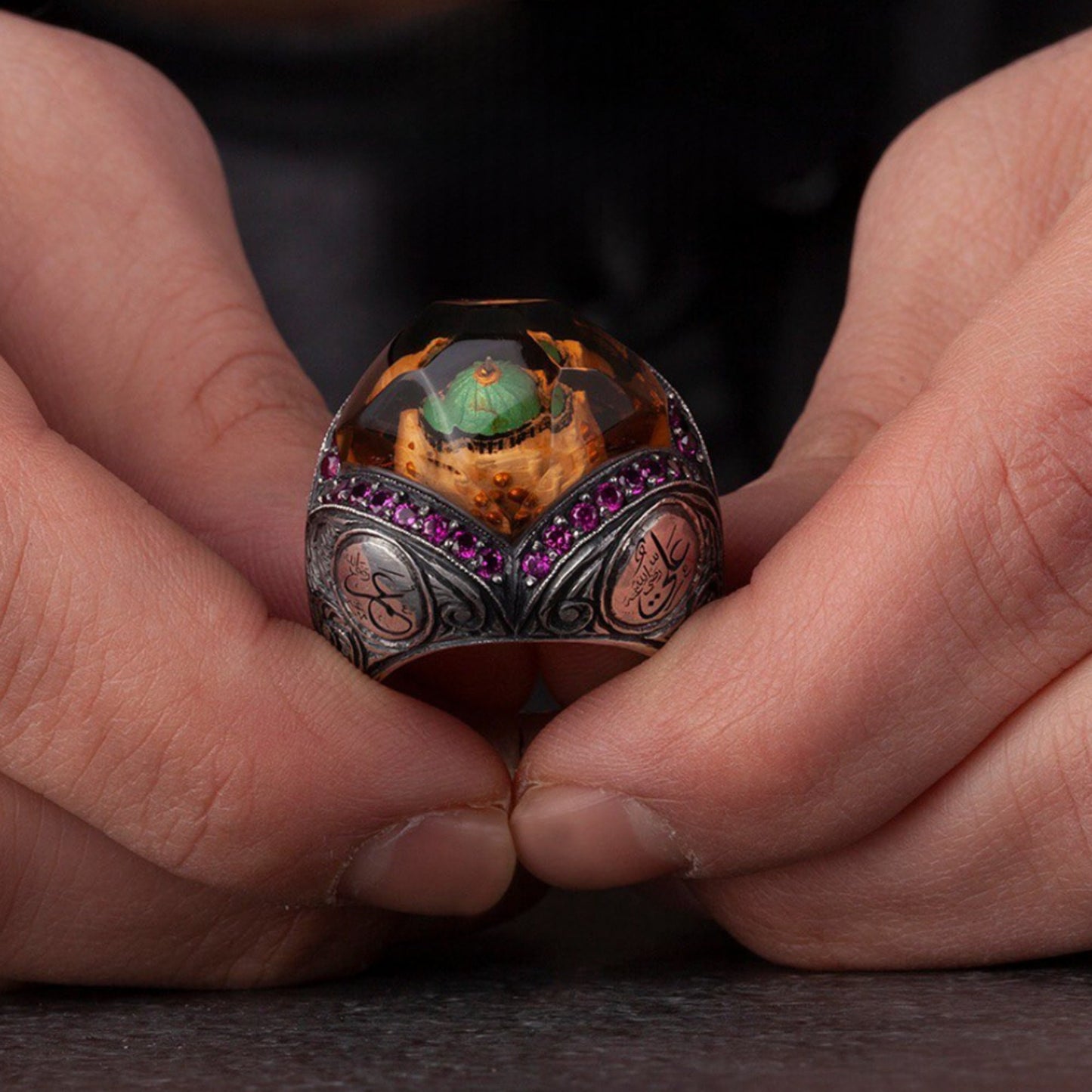 Rawda Dome Ring 925 Silver Four Caliphs Ruby Ottoman Handmade