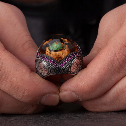 Rawda Dome Ring 925 Silver Four Caliphs Ruby Ottoman Handmade