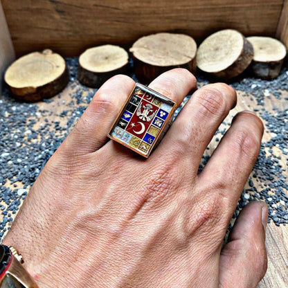 16 Turkish States Ring – Oghuz Khan Seal | 925 Sterling Silver Men’s Ring