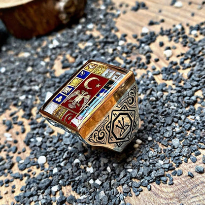 16 Turkish States Ring – Oghuz Khan Seal | 925 Sterling Silver Men’s Ring