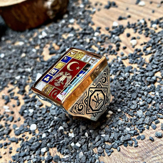 16 Turkish States Ring – Oghuz Khan Seal | 925 Sterling Silver Men’s Ring