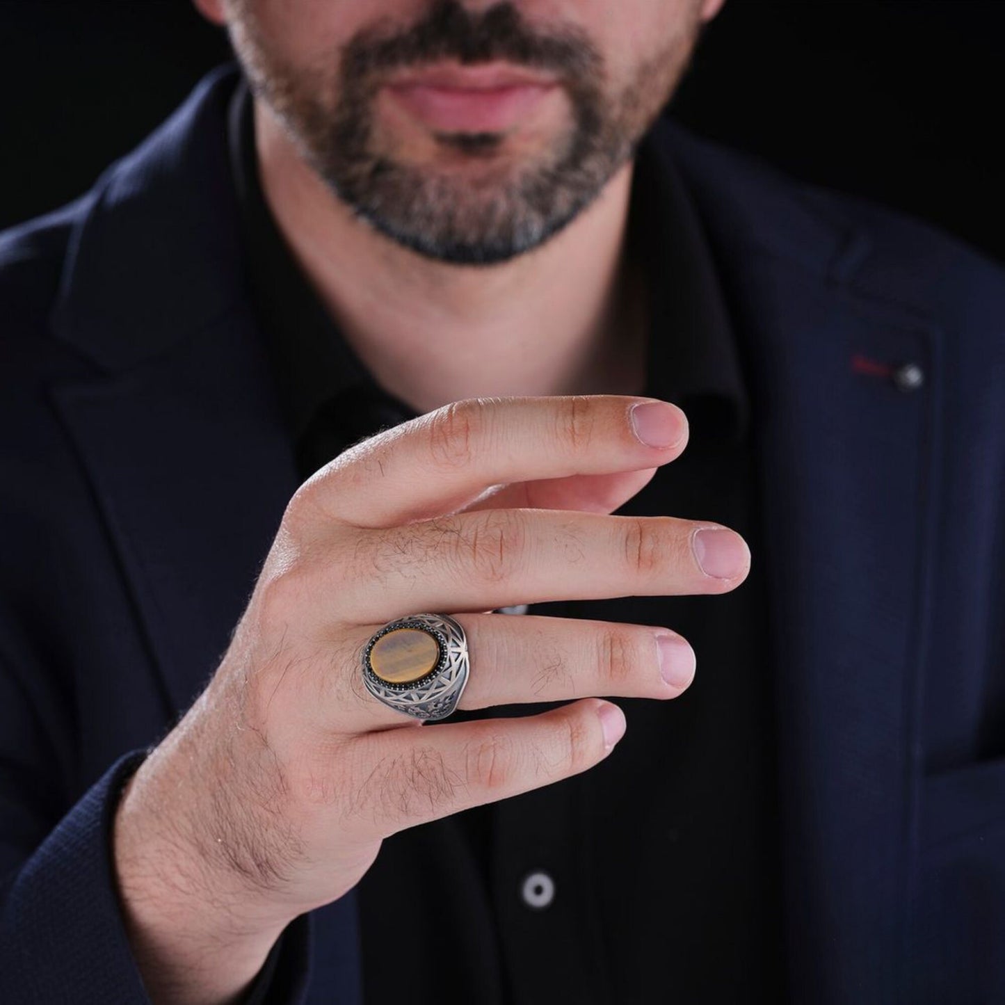 Tiger Eye & Black Zircon Ring – Men's | 925 Silver