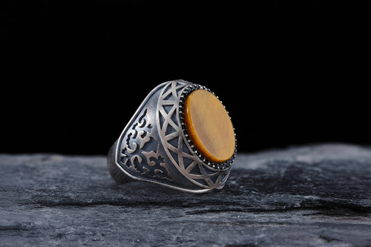 Tiger Eye & Black Zircon Ring – Men's | 925 Silver