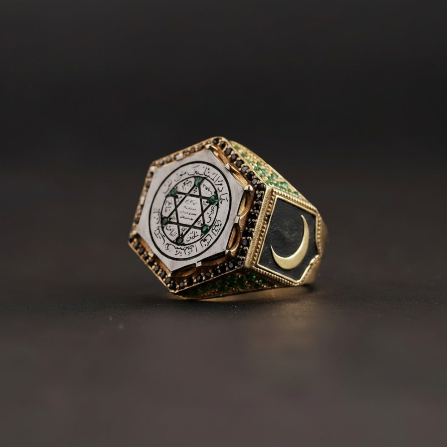 Seal of Solomon Ring 925 Silver Zircon Protective Handmade Men