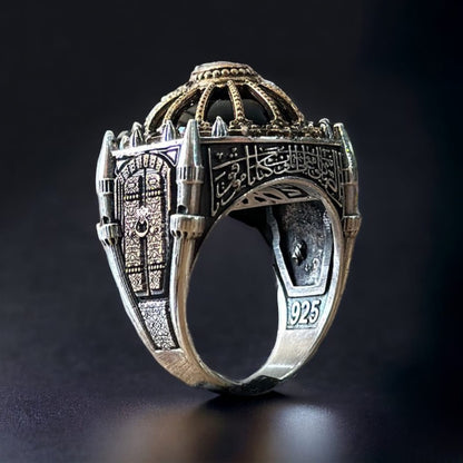 Sultan Ahmed Mosque Ring – Black Onyx & Quranic Verse | 925 Sterling Silver OttomanRing