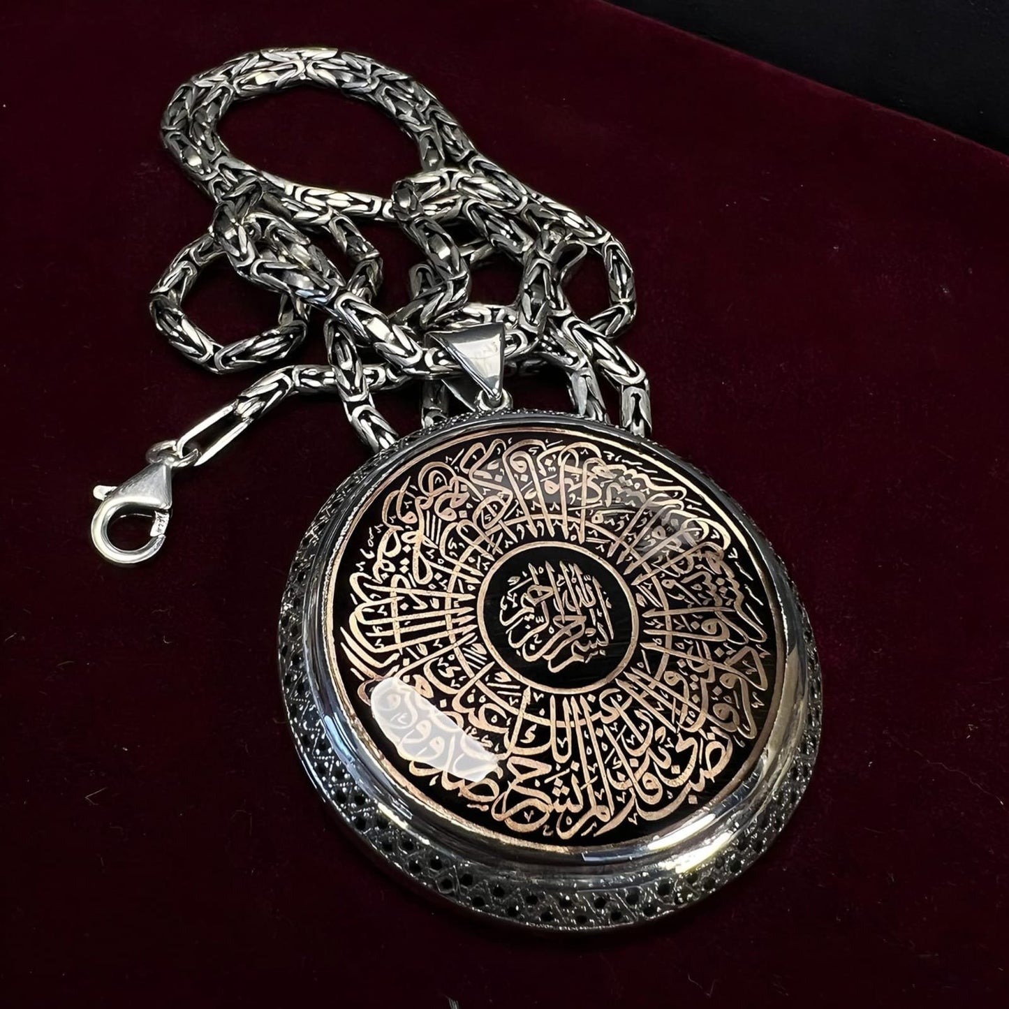 Surah Inshirah Ayat al-Kursi Necklace 925 Silver Medallion Handmade