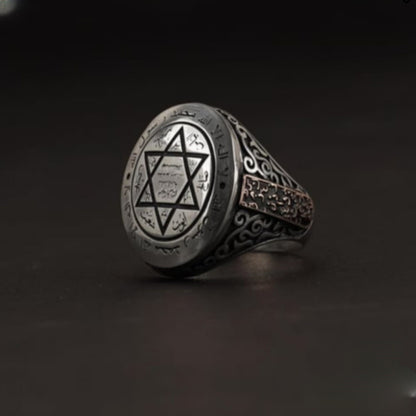 Seal of Solomon Ring 925 Silver Star Talisman Adjustable Handmade