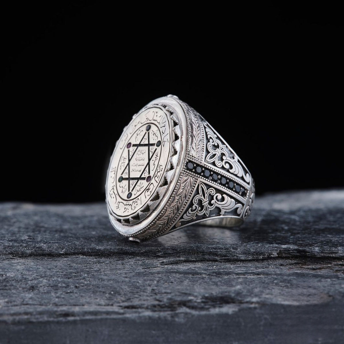 Seal of Solomon men's ring with black zircon – view 3