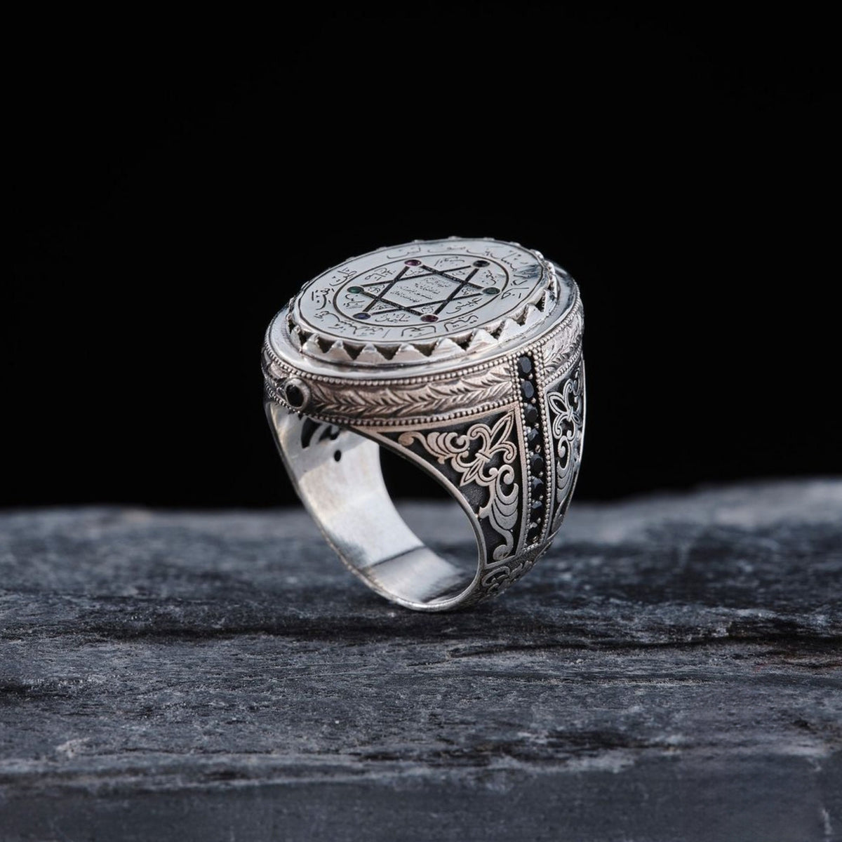 Seal of Solomon men's ring with black zircon – view 4