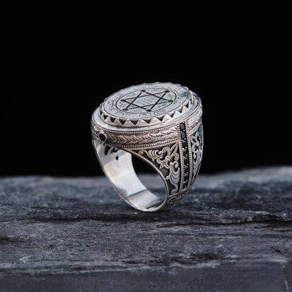Seal of Solomon men's ring with black zircon – view 4