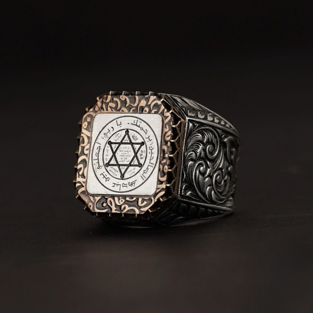 Square Seal of Solomon ring with bronze plate – view 4