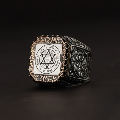Square Seal of Solomon ring with bronze plate – view 4