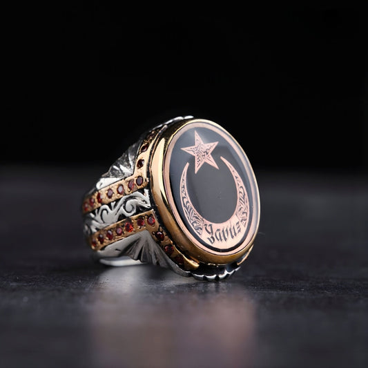 Handcrafted Turkish Moon & Crescent Micro Stone Ring Gift