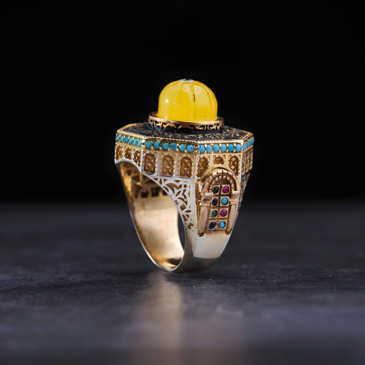 Jerusalem Dome of the Rock ring with yellow amber – view 2