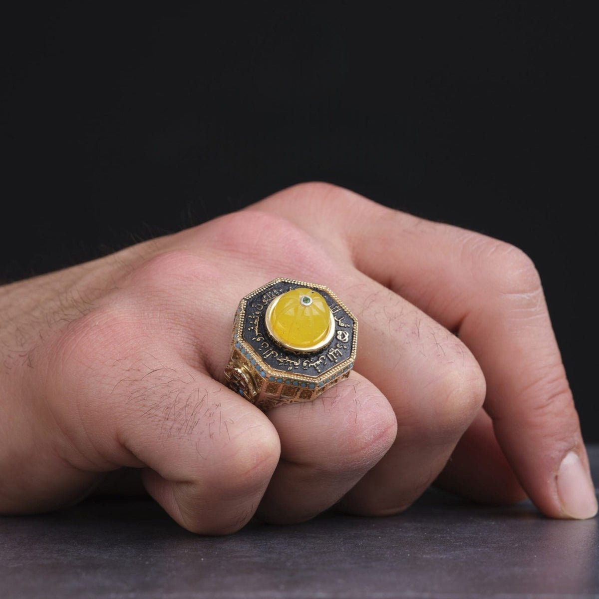 Jerusalem Dome of the Rock ring with yellow amber – view 3