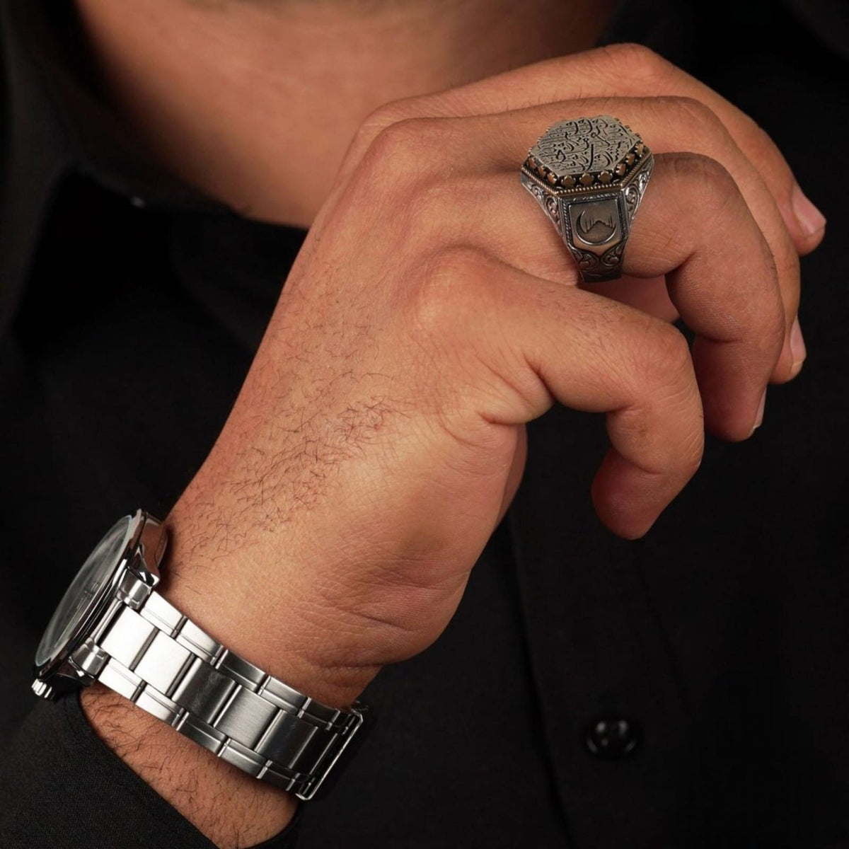 Hexagon Ring, Surah Al-Baqarah 2, 115 & Mosque Silhouette – view 3
