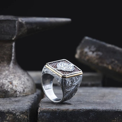 Elif Vav name ring with red zircon – view 2