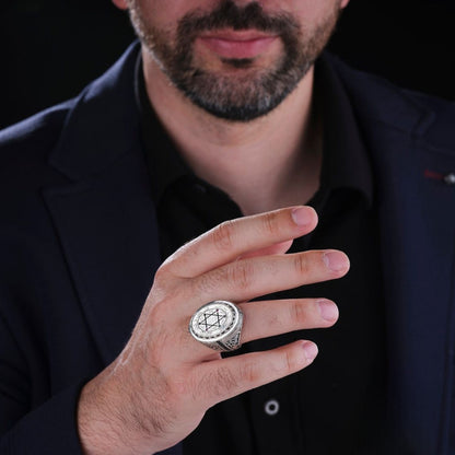 Seal of Solomon men's ring with black zircon – view 2