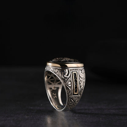 Ottoman men's ring with black oval stone – view 3