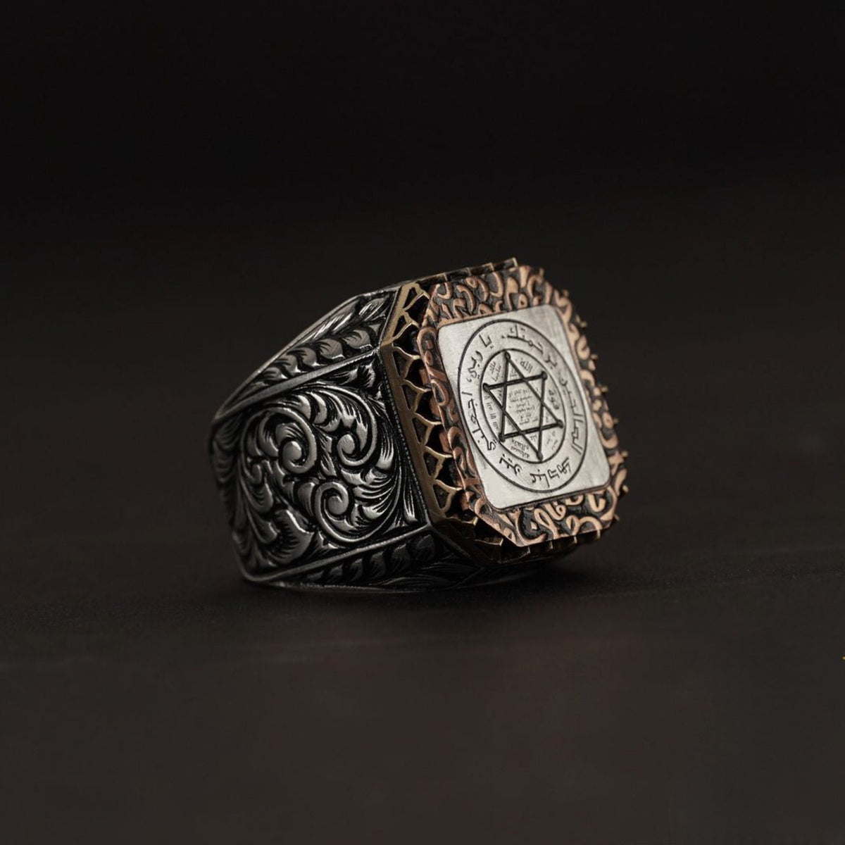 Square Seal of Solomon ring with bronze plate – view 3
