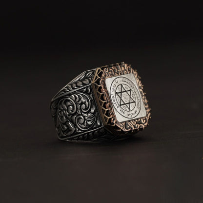 Square Seal of Solomon ring with bronze plate – view 3