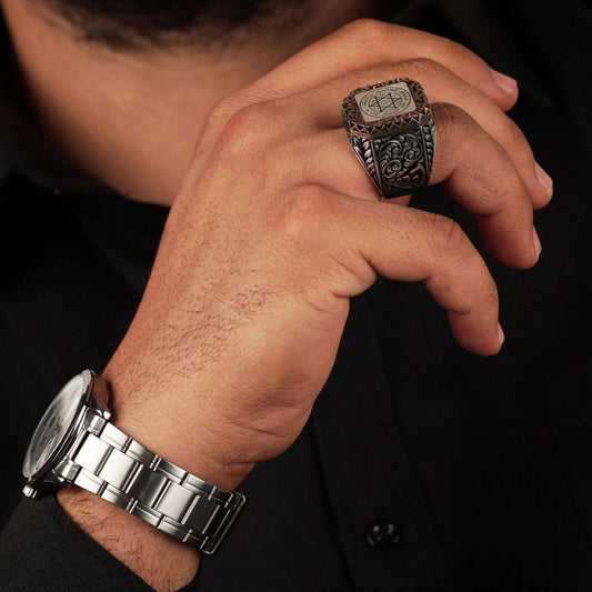 Square Seal of Solomon ring with bronze plate – view 2