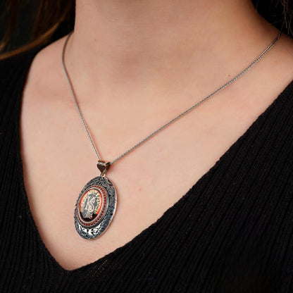 Vav Letter Red Amber Couples Name Necklace 925 Sterling Silver Red Zircon Personalized