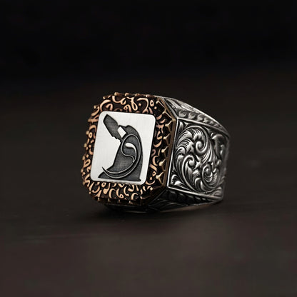 Mevlevi men's ring with engraved turban and vav – view 3