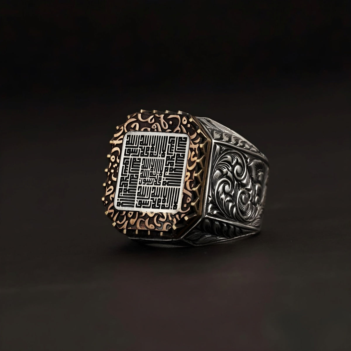 Kalima Tawhid Ring, Kufic Calligraphy, Bronze Setting – view 3