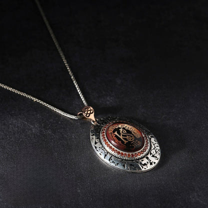 Vav Letter Red Amber Couples Name Necklace 925 Sterling Silver Red Zircon Personalized