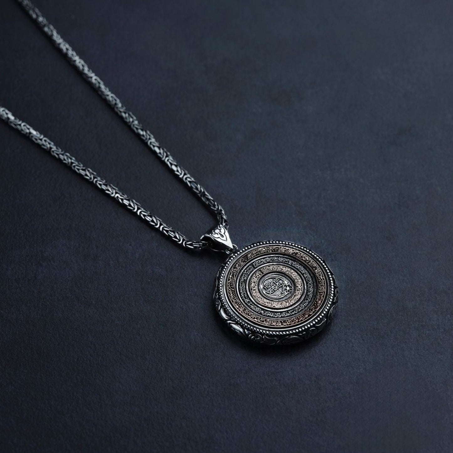 Double-Sided Prayer Medallion Necklace 925 Sterling Silver Personalized Islamic Surah Engraving