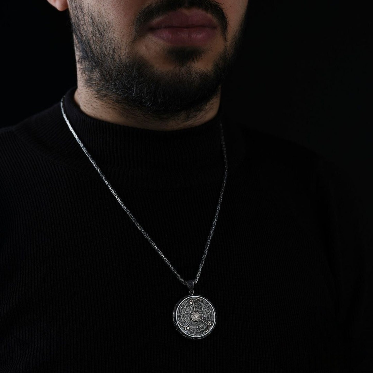 Double-Sided Prayer Medallion Necklace 925 Sterling Silver Personalized Islamic Surah Engraving