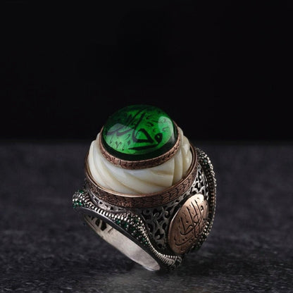 Green Katalin Amber Turban Ring: 925 Sterling Silver Ottoman Jewelry