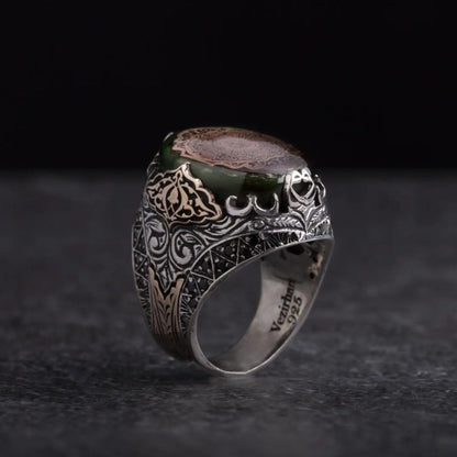 Vezirhan green amber ring with Surah Al-Inshirah – view 2