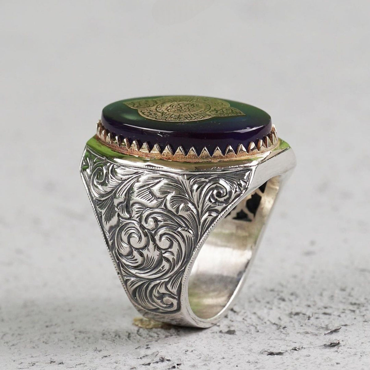 Surah Al-Alaq ring with blue amber – view 3