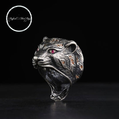 Panther head ring with red zircon eyes – view 3