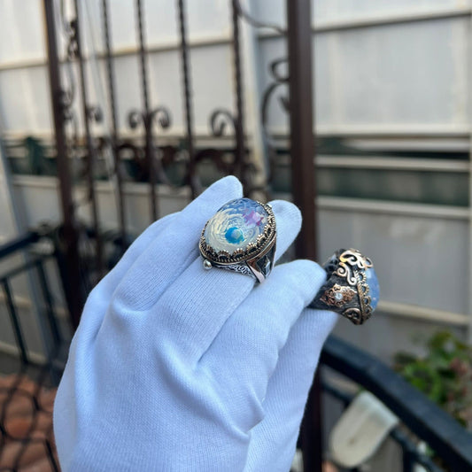 Moonstone Ring 925 Silver Minaret Crescent Star