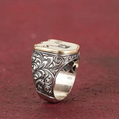 Motorcycle Biker Ring 925 Sterling Silver Hand Engraved